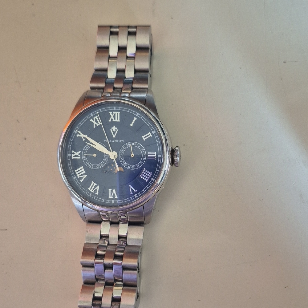 Men's Silver Watch with Blue Dial